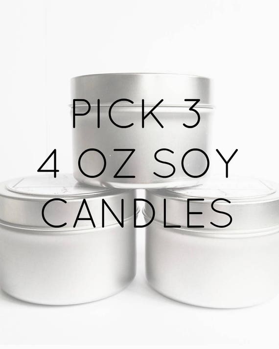 Pick Three 4 Oz. Soy Candle Tins Bulk Soy Candles Scented Soy Candles  Wedding Favors Candle Gift Set Gift Idea Soy Candles 