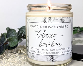 Natural Soy Candle Tobacco & Bourbon Scented | 7 oz Jar Candle | Tobacco Candle | Masculine Candle | Bourbon Candle | Man Candle | Gift Idea