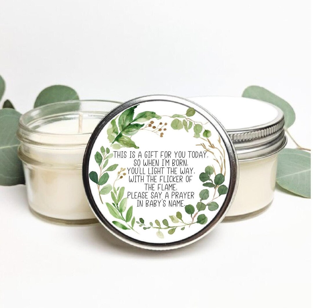 Bulk Baby Shower Favors Soy Candle | Botanical Baby Shower Prayer ...