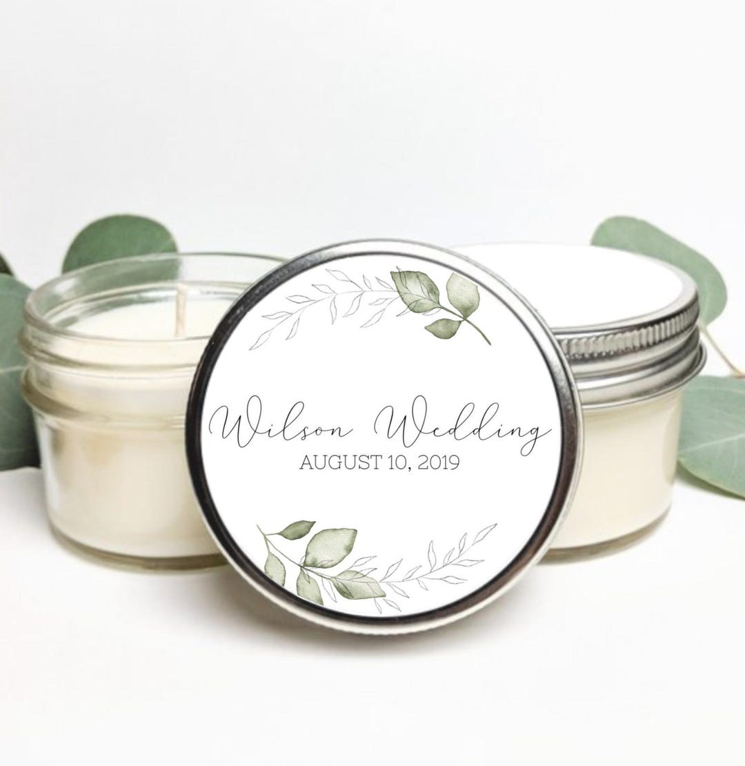 Bulk Personalized Soy Candle Wedding Favors | Custom Greenery Botanical ...