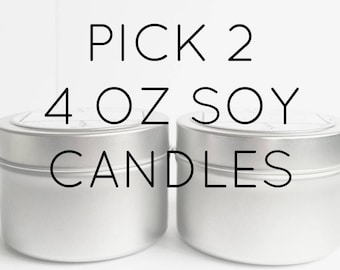 Pick Two 4 oz. Soy Candle Tins | Bulk Soy Candles | Scented Soy Candles | Wedding Favors | Candle Gift Set | Gift Idea | Soy Candles