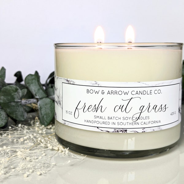 15 oz Natural Soy Candle Fresh Cut Grass Scented | 15 oz Double Wick Candle | Grass Soy Candle | Vegan Candle | Scented Candle | Gift Idea