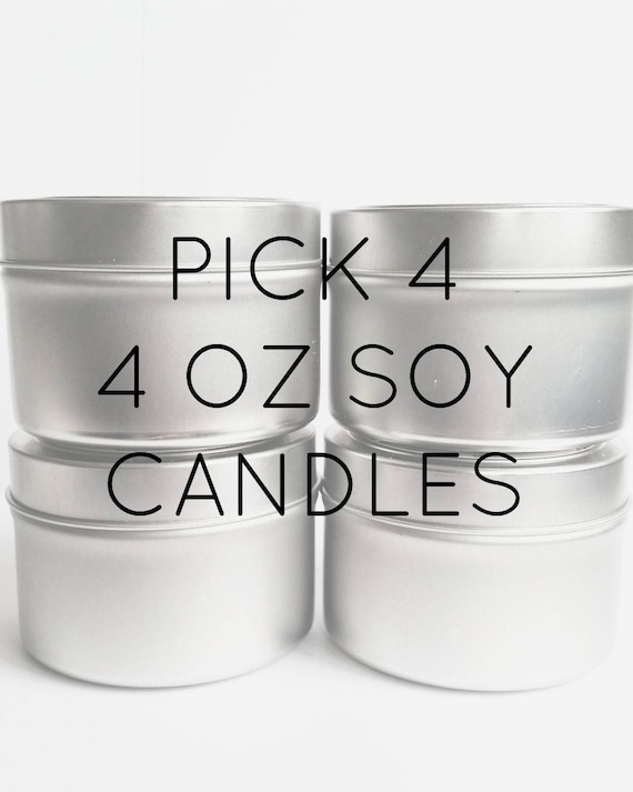 Pick Four 4 oz. Soy Candle Tins | Bulk Soy Candles | Scented Soy Candles |  Wedding Favors | Candle Gift Set | Gift Idea | Soy Candles