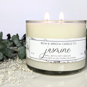 15 oz Natural Soy Candle Jasmine Scented | 15 oz Double Wick Candle | Jasmine Eco-Friendly Candle | Scented Candle | Floral Candle Gift Idea