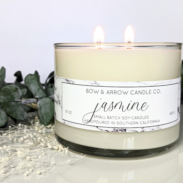 15 oz Natural Soy Candle Jasmine Scented | 15 oz Double Wick Candle | Jasmine Eco-Friendly Candle | Scented Candle | Floral Candle Gift Idea