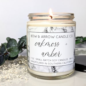 Natural Soy Candle Oakmoss & Amber Scented | 7 oz Jar Candle | Masculine Candle | Amber Candle | Scented Soy Candle | Gift Idea for Him