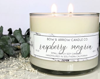 15 oz Natural Soy Candle Raspberry Sangria Scented | 15 oz Double Wick Candle | Soy Candle | Vegan Candle | Scented Candle | Gift Idea