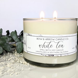 15 oz Natural Soy Candle White Tea Scented | 15 oz Double Wick Candle | Soy Candle | Vegan Candle | Scented Candle | Gift Idea | Floral