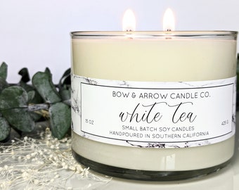15 oz Natural Soy Candle White Tea Scented | 15 oz Double Wick Candle | Soy Candle | Vegan Candle | Scented Candle | Gift Idea | Floral