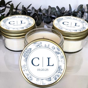 Bulk Set of Customized Favor Candles | Toile Chinoiserie Themed Personalized Favors for Bridal Shower and Wedding Guests | Something Blue