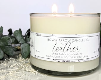 15 oz Natural Soy Candle Leather Scented | 15 oz Double Wick Candle | Eco-Friendly Soy Candle | Leather Scented Candle | Masculine Candle