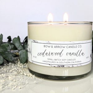 15 oz Natural Soy Candle Cedarwood Vanilla Scented | 15 oz Double Wick Candle | Wood Scented Soy Candle | Cedar Scented Candle | Gift Ideas