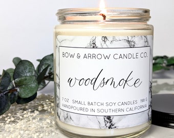 Natural Soy Candle Woodsmoke Scented | 7 oz Jar Candle | Woodsmoke Scented | Masculine Candle | Scented Soy Candle | Campfire Smoke Candle