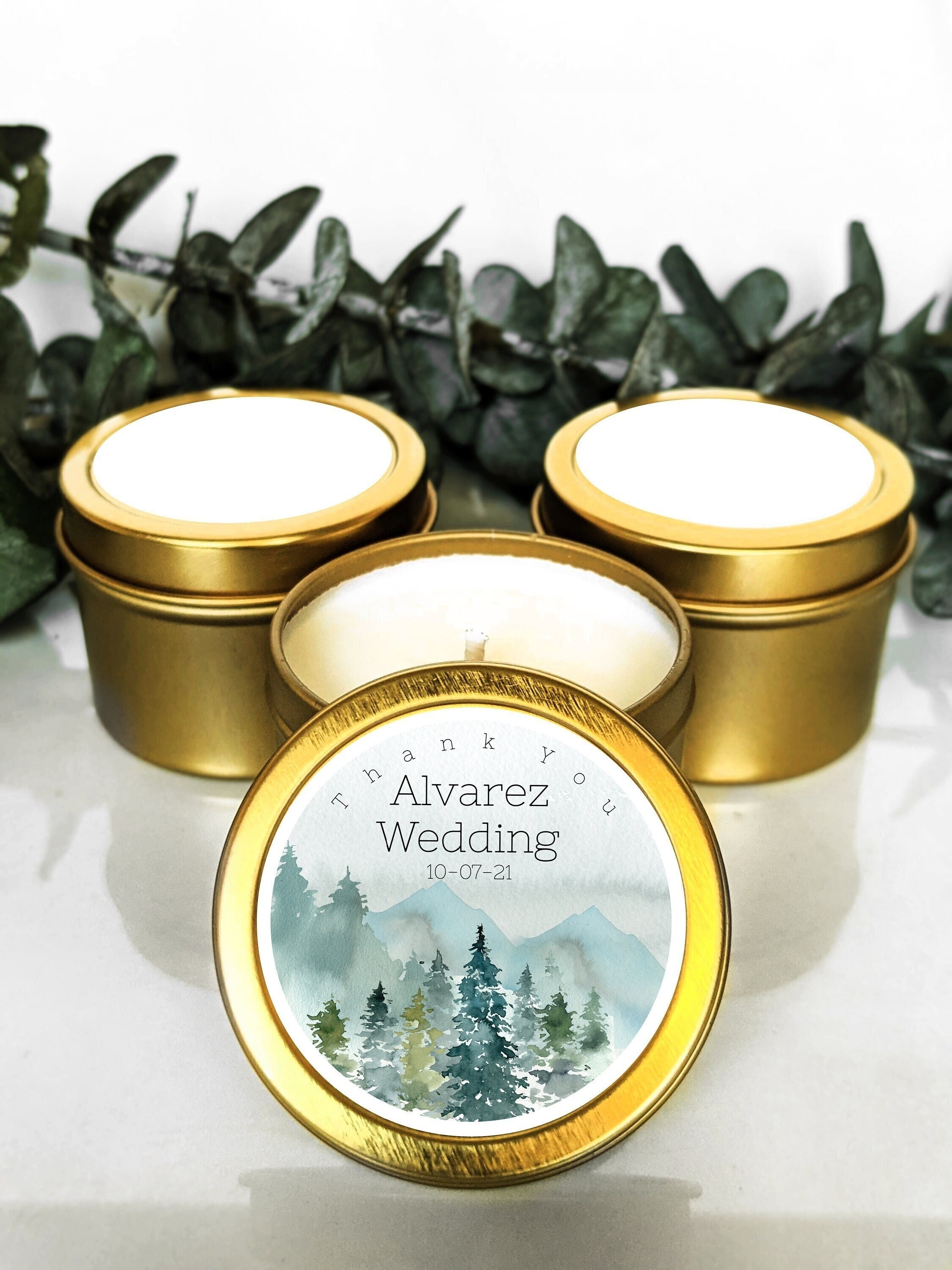 Set of 12 Custom Greenery Wedding Favor Candles 4 Oz | Custom Wedding ...
