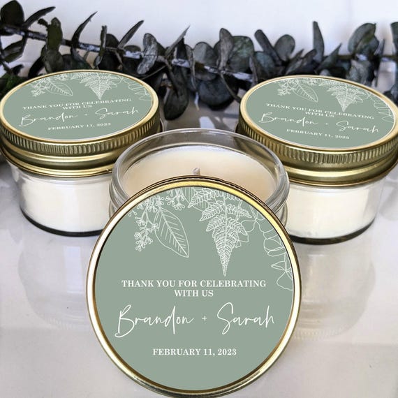 Bulk Set of Customized Favor Candles | Personalized Candle Favors for Guests | 4 oz Mason Jar Soy Wax Candle | Bulk Wedding And Shower Gift