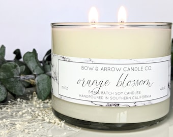 15 oz Natural Soy Candle Orange Blossom Scented | 15 oz Double Wick Candle | Soy Candle | Vegan Candle | Scented Candle | Gift Idea  Candle