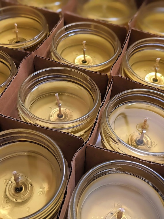 10 Glass Wick Holders Mason Jar Rock Oil Candle Kits