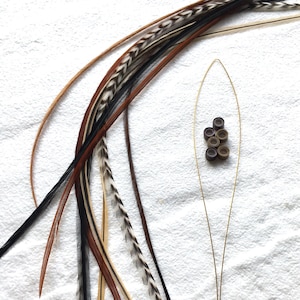 Hair feather extensions - Kit of 10x Loose feathers natural earthy colours - Beads  threader feather kit | Earthy Fairy Feathers