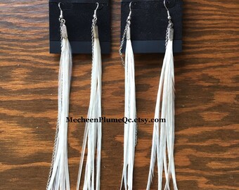 Feather Earrings / Thin WHITE Feathers / PREMIUM Rooster Feathers Whiting / BOHO Chic Feather Jewelry / White Wedding Feather Earrings