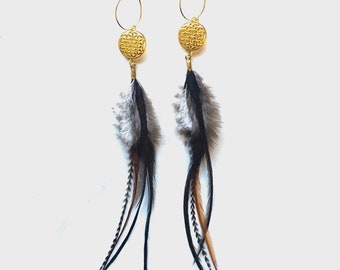 Feather earring and Flower of Life - Light earrings - Natural feathers - Gypsy Witch Feathers