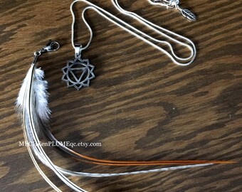 Chakra Necklace /Plexus Solar Chakra Jewelry /Feathers Pendant /Silver 925 "Snake" chain