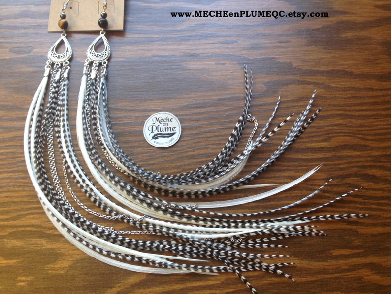 Feather Earrings / Long Grizzly Feather Accessory / Wedding Etsy UK