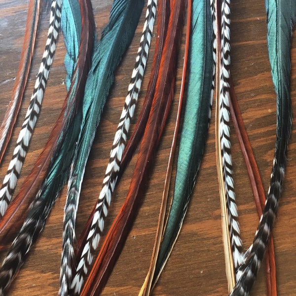 Hair feather extensions 8'-12' / Premium Natural feathers / Long feather extensions / Wide and thin Feathers / Feather Nature Fairy