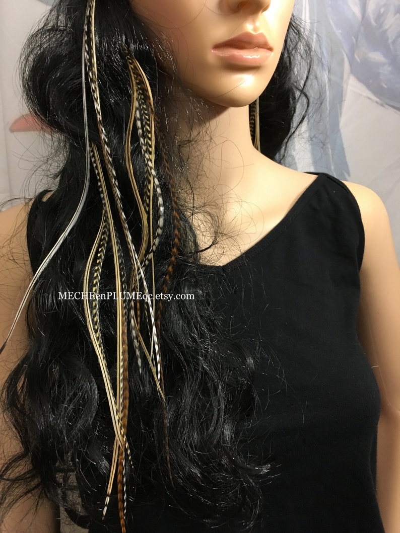 Extension 5 Plumes naturelles /Mèche en Plume Cheveux /Billes Etsy
