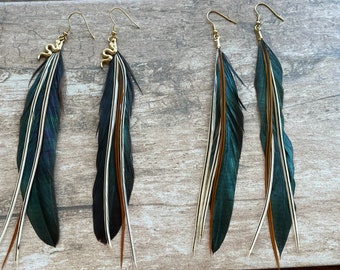 Feather earrings with snake