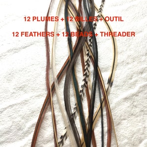 12 Premium Feather extensions 812 all natural colours mix. Reusable bulk feathers, Hair extension beads Threader Quick instructions image 3