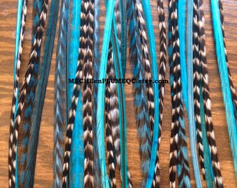 Feather extensions / Hair feathers / Long natural feathers / Blue feathers / Turquoise and Grizzly Feathers /Blue Lagoon Bohemian