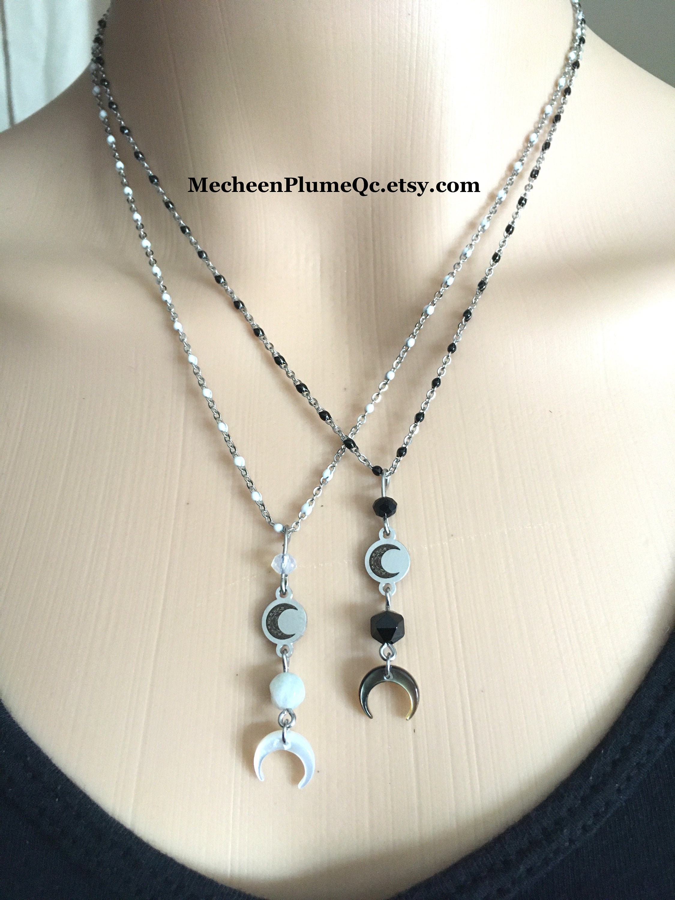 Rosary Necklace Black or White / Stainless Steel Jewel / Moon Crescent  Shell / Witch Jewelry / Moon / Infinity /sri Yantra /double Horn - Etsy