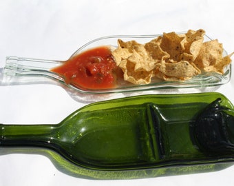 Upcycled Melted Wine Bottle Double Snack or Sauce Serving Tray