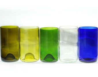 Handmade Flame Polished Wine Bottle Glass Tumbler - Recycled 16 oz Drinking Glass