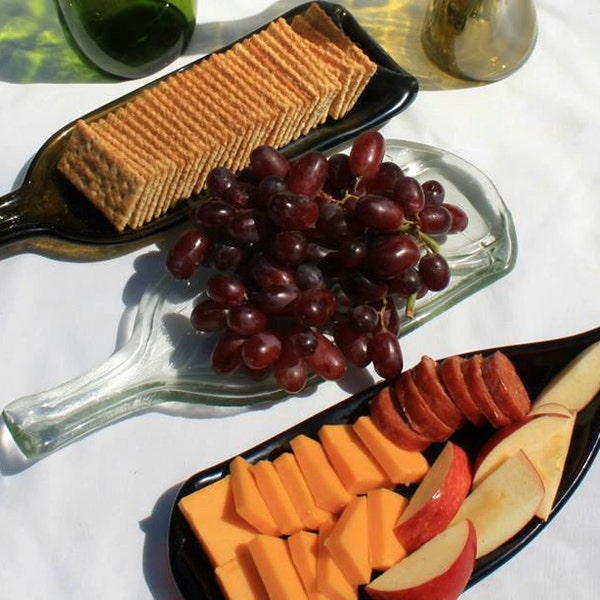 Upcycled Melted Flattened Wine Bottle Candy Dish or Snack Tray Cheese Tray