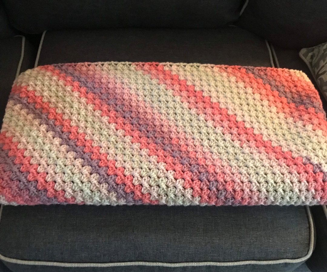 Crocheted Corner to Corner Granny Stripe Throw Blanket Etsy