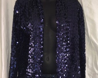 Blue Sequins Vintage Jacket, Size S/M