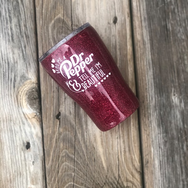 Bring Me a Mr. Pepper & Tell Me I'm Beautiful Glitter Cup - lustiges Zitat - Soda Liebhaber