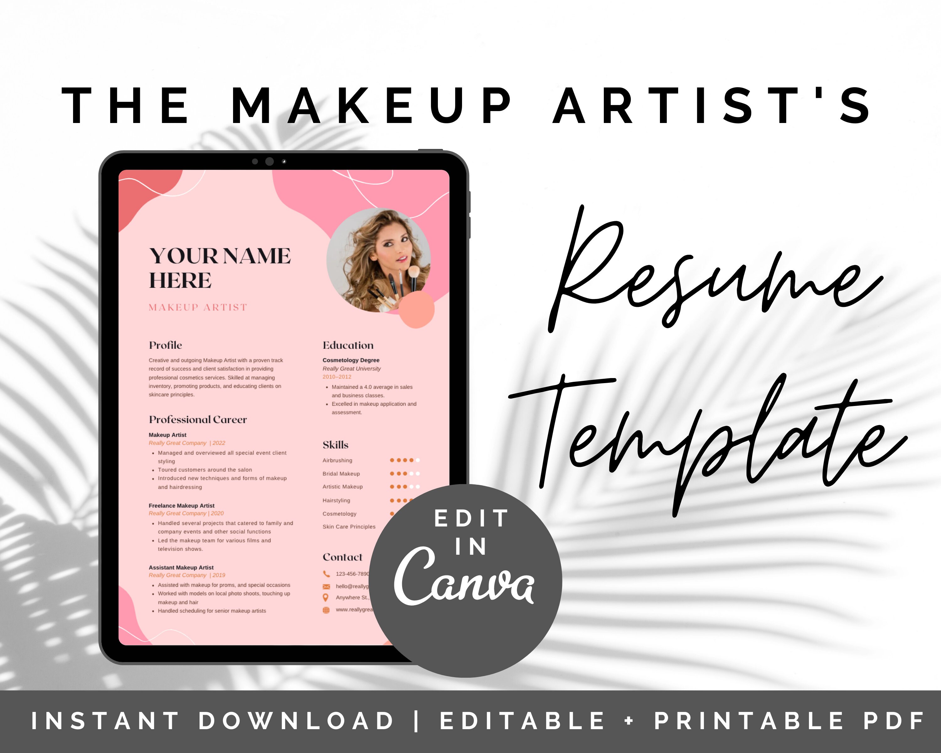Makeup Artist Resume Template Free Printable Word Searches