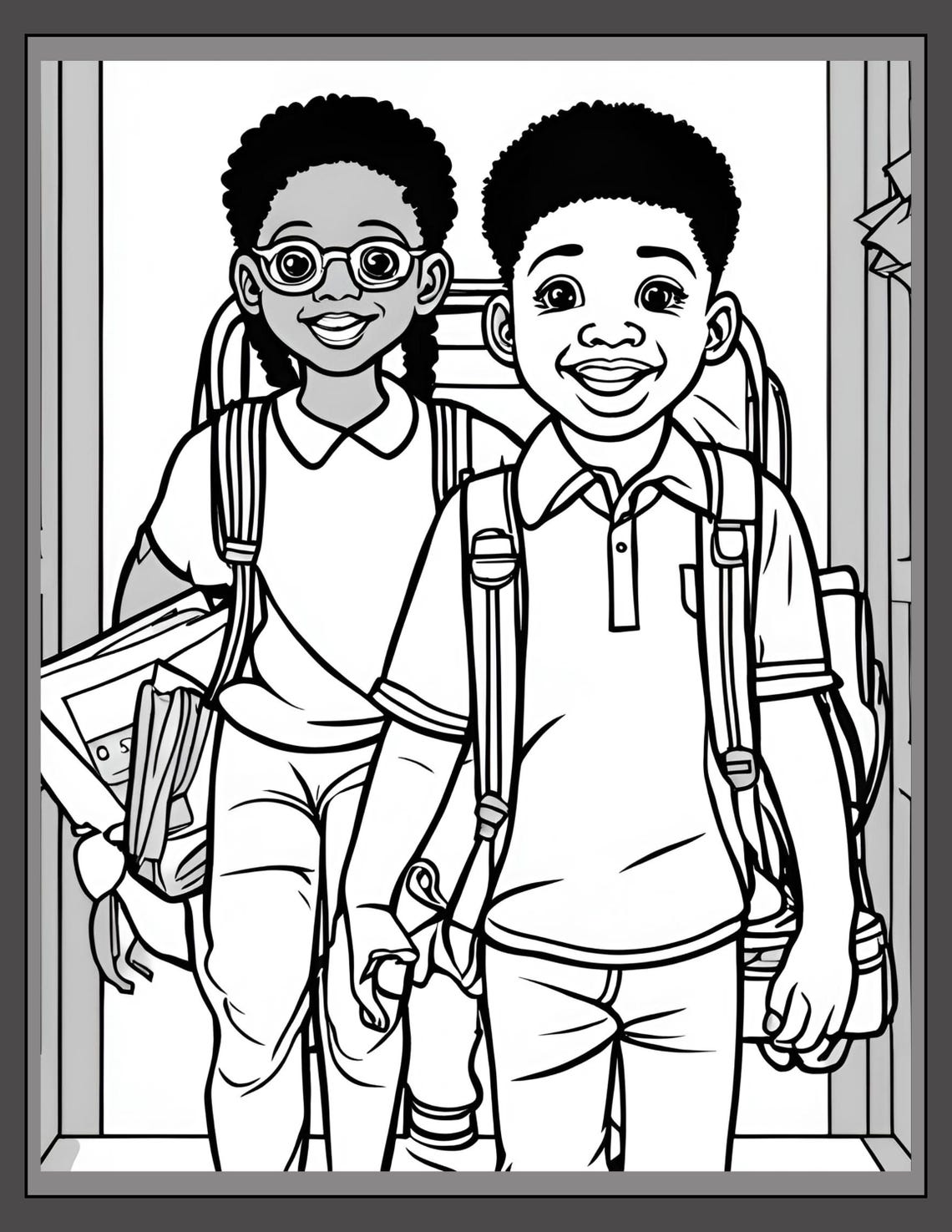 Black Children Back to School Coloring Pages - Etsy