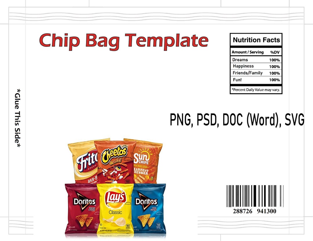 Chip Bag Template, Blank Template, PNG, PSD, Docword & SVG, 8.5x11 Size ...