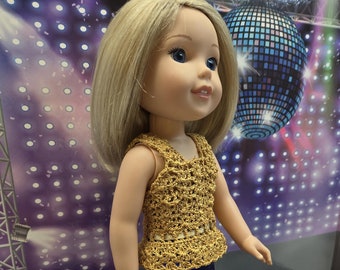 Gold Star Crocheted Doll Top with Metallic Stretch Pants and Gold Shoes for Your 14.4" Doll like American Girl Wellie Wisher or RRFD Dolls