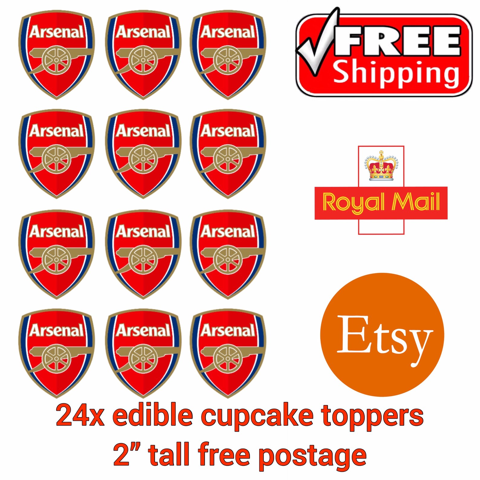 24x 50mm Arsenal fc comestible 2 cupcake toppers hechos Etsy