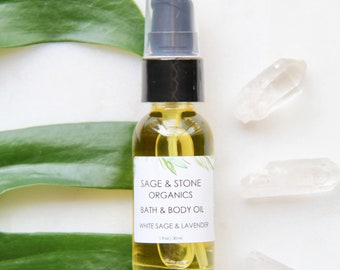 White Sage & Quartz Body Oil - Lavender Sage Body Oil - Crystal Infused Body Oil - Organic Body Oil - Natural Body Oil - Vegan Body Oil