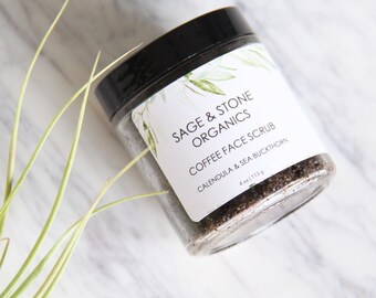 Organic Coffee Face Scrub - Vegan, All Natural, Calendula, Caffeine Scrub, Fair Trade Coffee, Facial Exfoliant, Cruelty Free, Artisan