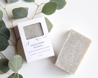 Eucalyptus Mint Dead Sea Mud Soap | Vegan, All Natural, Palm Oil Free, Organic Skin Care, Essential Oils, Cold Process, Artisan, Detox