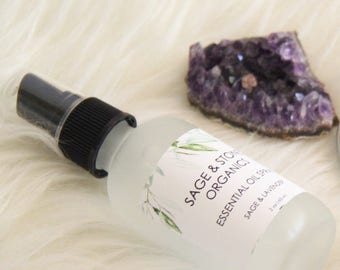 Sage & Lavender Essential Oil Spray - Smudge Spray, Body, Room, Linen Spray, Smudging, All Natural, Organic, Air Freshener, Clary Sage