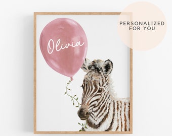CUSTOM NAME Zebra Print, Personalized Gifts for Baby Zebra Print, Zebra Animal Artwork, Zebra Painting Safari Animal Poster