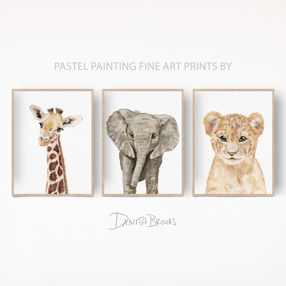 Baby Safari Animals Print Set of 3 Nursery Wall Art Set Etsy