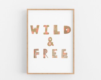 Wild and Free Dschungel Kinderzimmer zum Ausdrucken, Safari Abenteuer Wandkunst
